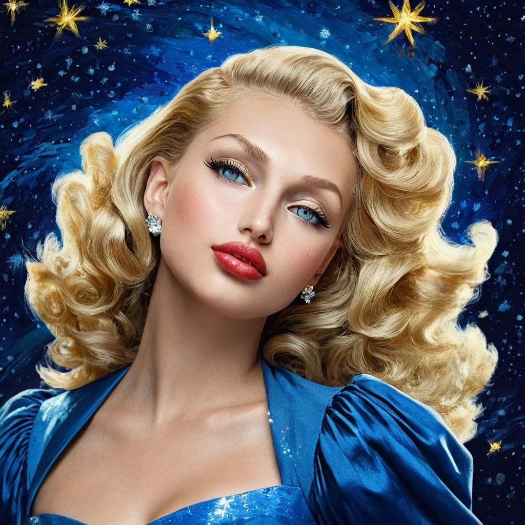 Glamorous Blonde in Starry Night Portrait