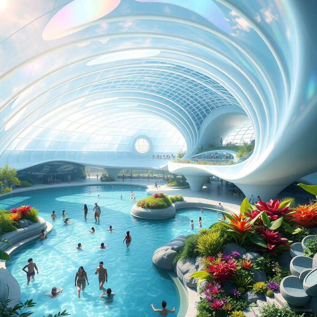 Surreal Solarpunk Aquatic Oasis