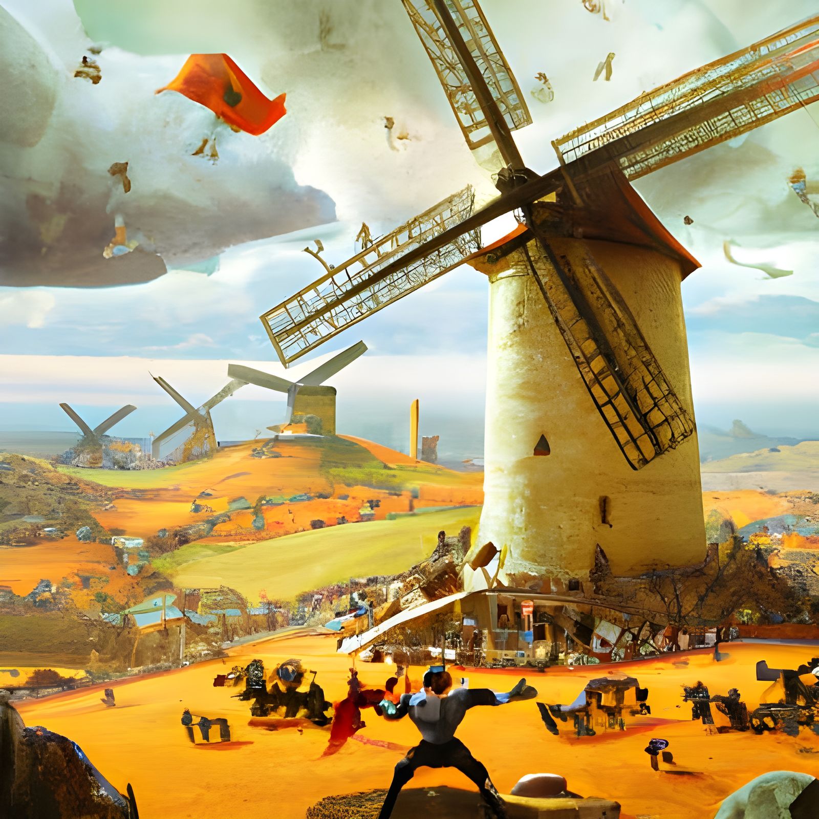 Don Quixote's Epic Joust with a Windmill