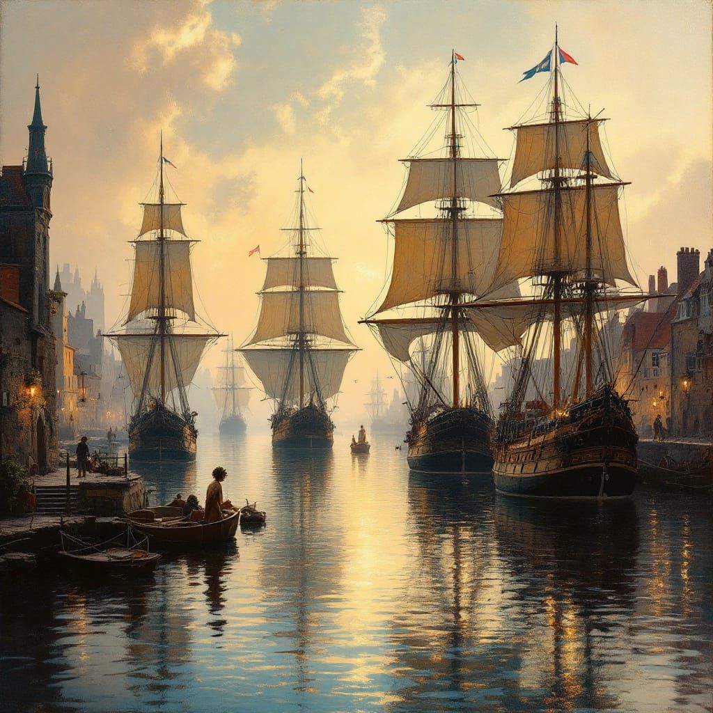 Majestic Sailing Ships in Golden Harbour