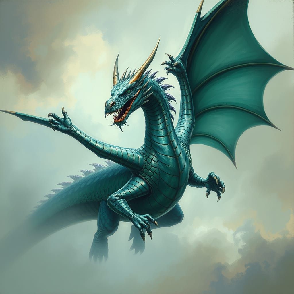 Majestic Dragon in Dreamlike Fantasy Landscape