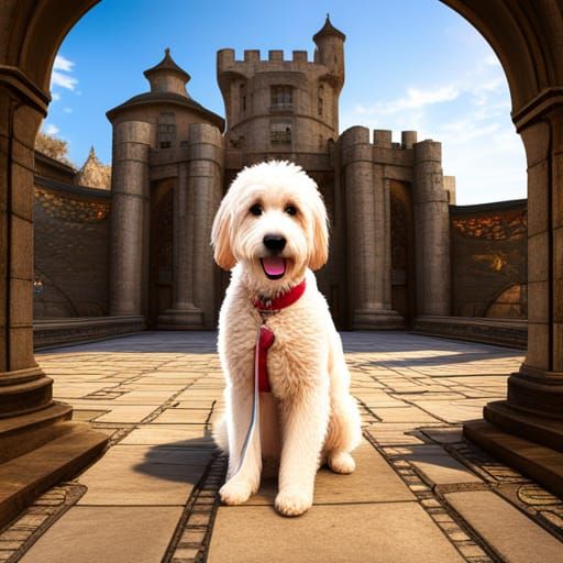 Goldendoodle Princess in Castle: Fantasy Concept Art