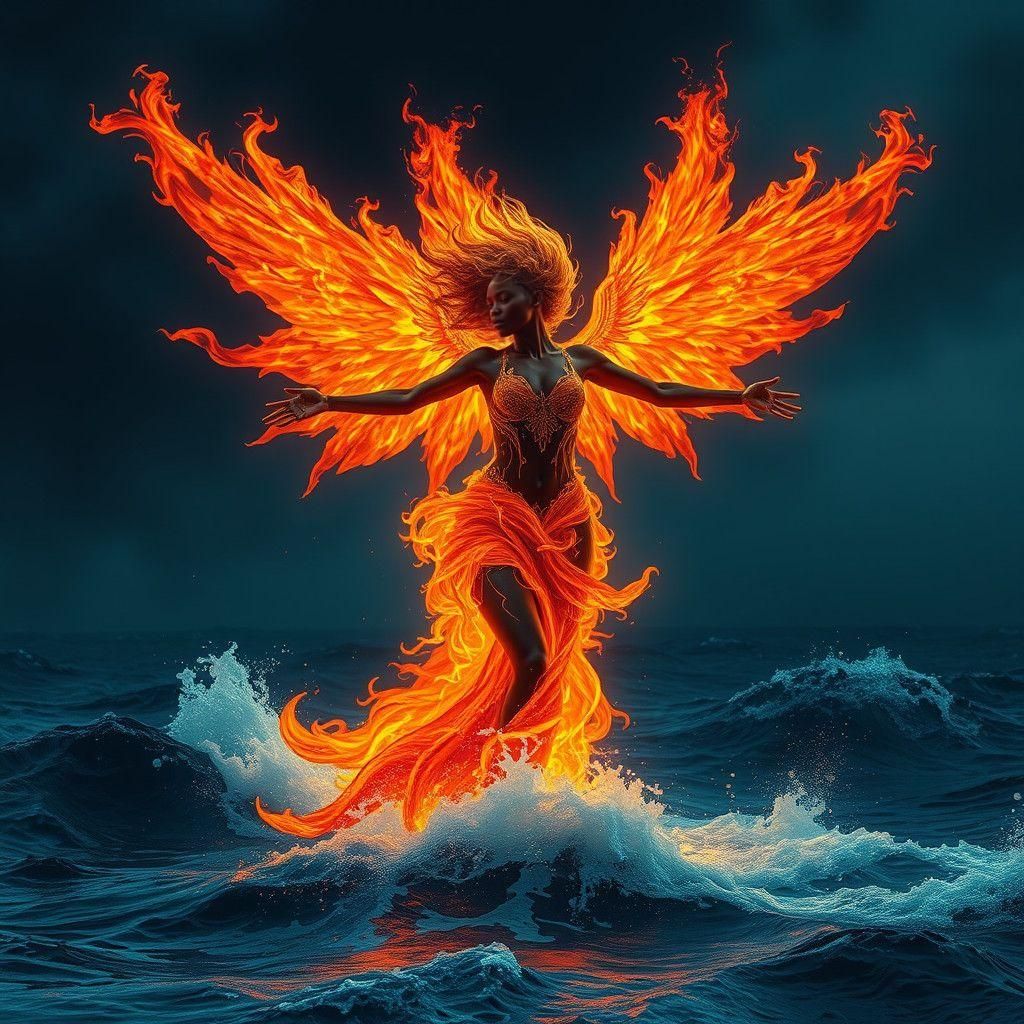 Fiery Woman Parts the Sea: Fantasy Concept Art