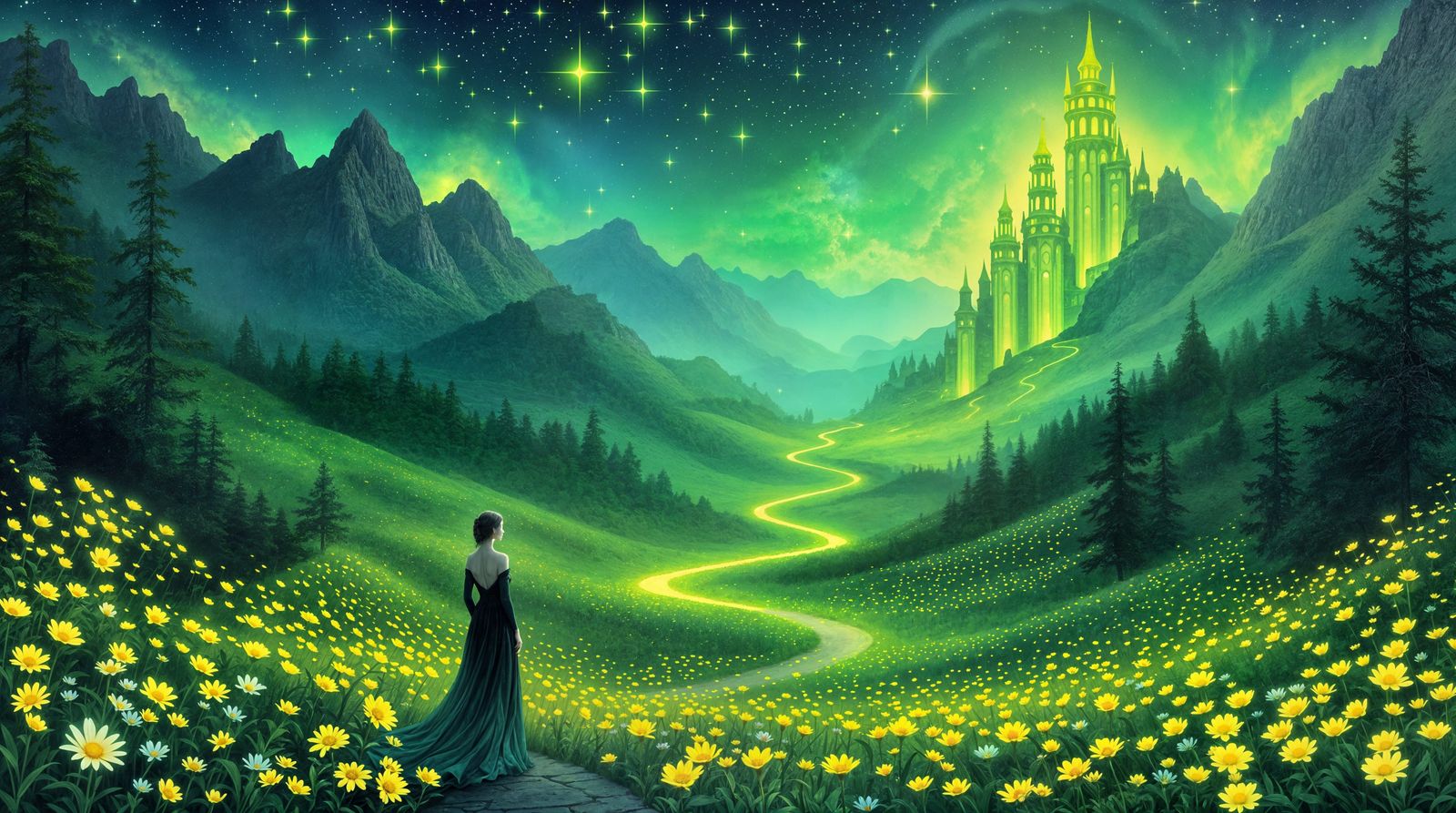 Ethereal Landscape with Green Valley Watcher