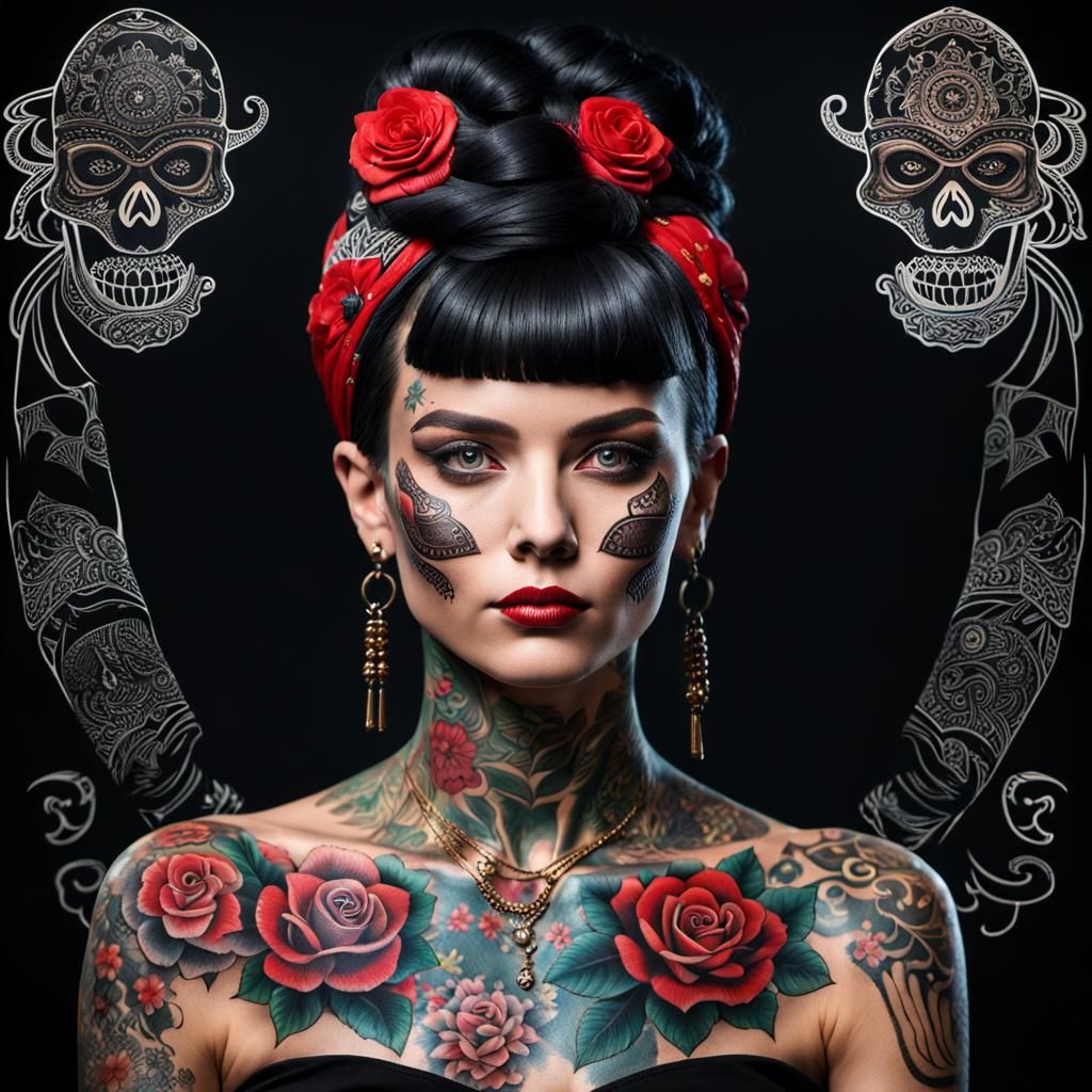 Tattooed Woman in Traditional Costume Portrait