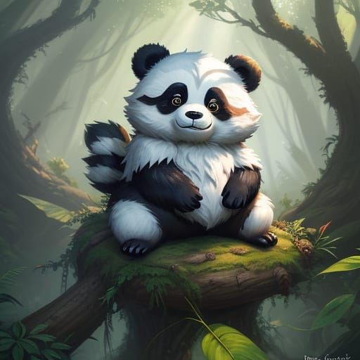 Panda Raccoon Hybrid in Lush Forest