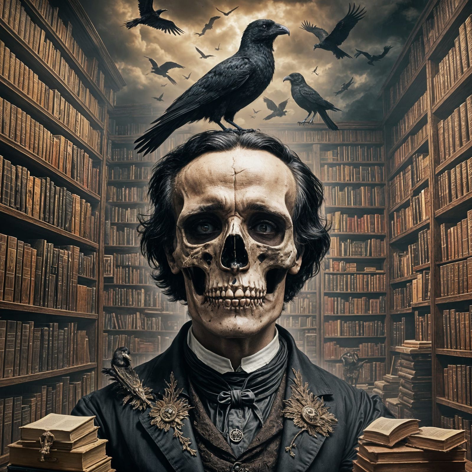 Edgar Allan Poe Portrait with Crow, Digital Matte Painting
