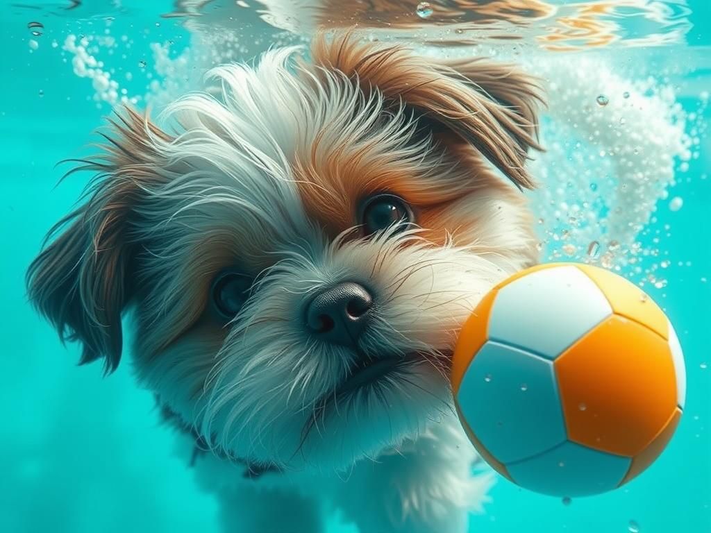 Adorable Shih-Tzu Dog Underwater in Hyperrealism