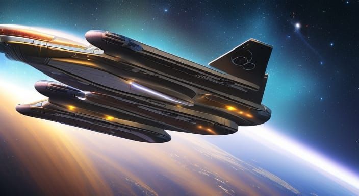 Art Deco Spaceship Among Galaxies