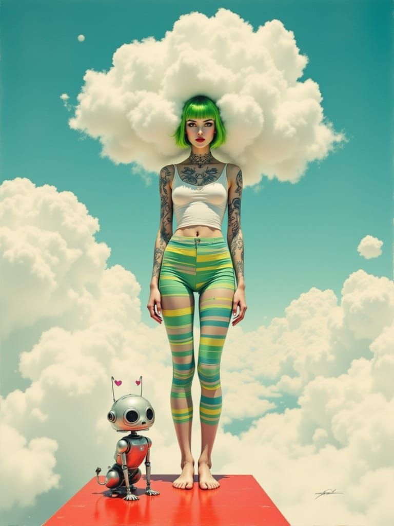 Neon Dreamscape with Robot Companion as Pop Surrealism