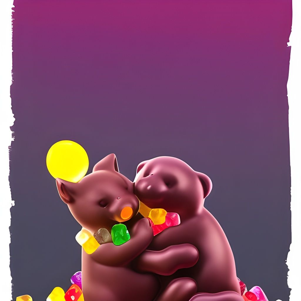 Gummy Bears Hugging Dog in Gummy Valley