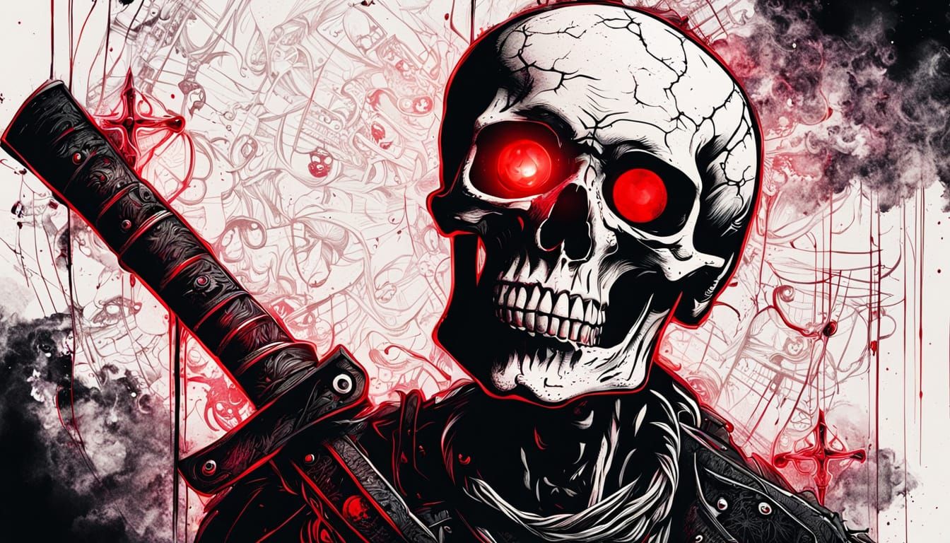 Edgy Skull Tattoo Design with Glowing Red Eyes