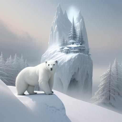 Optical Illusion: Polar Bear on White Snow Cliff