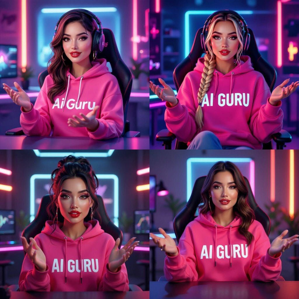 AI Guru Woman in Pink Hoodie on RGB Gaming Chair