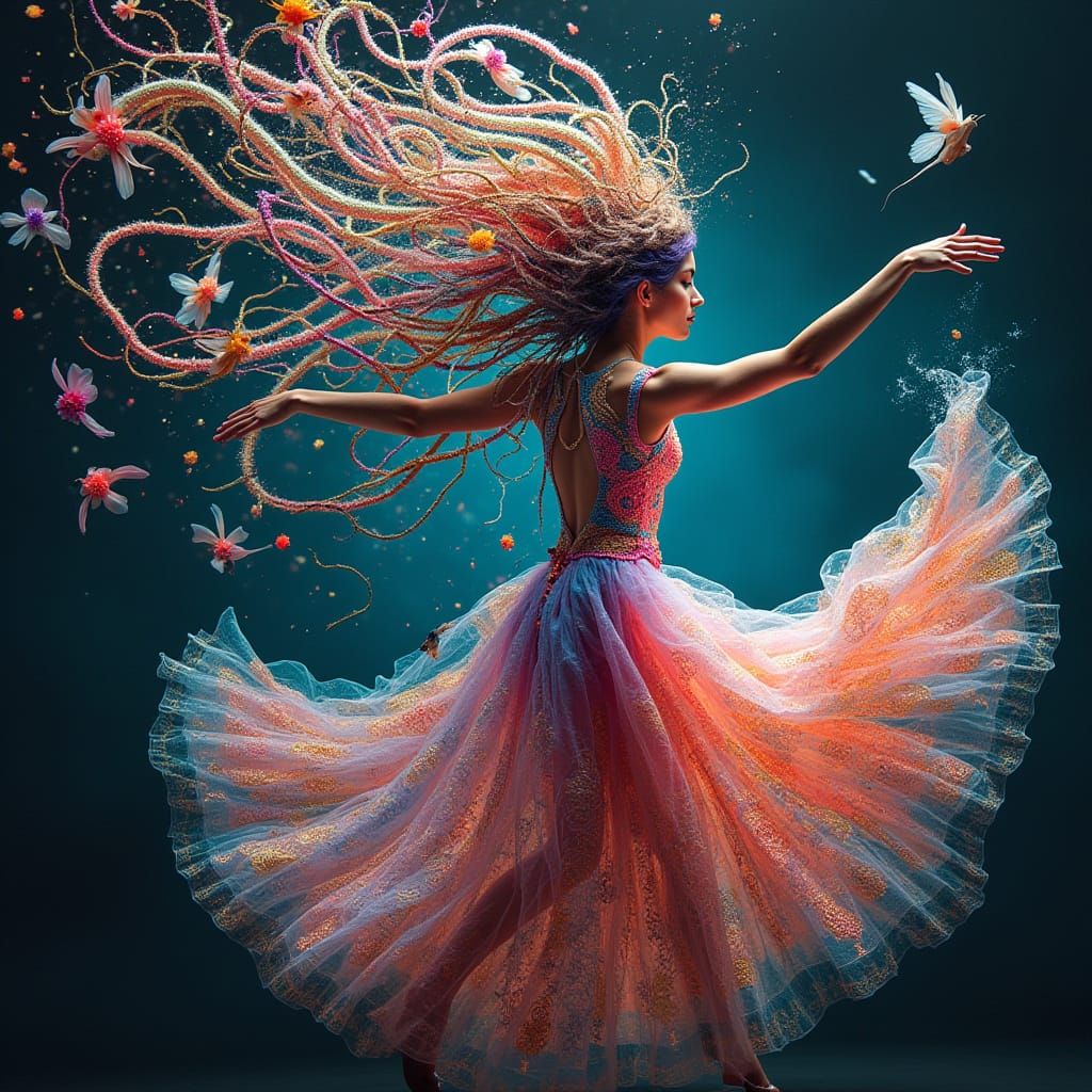 Double Exposure Dancer in Psychedelic Ink Flow