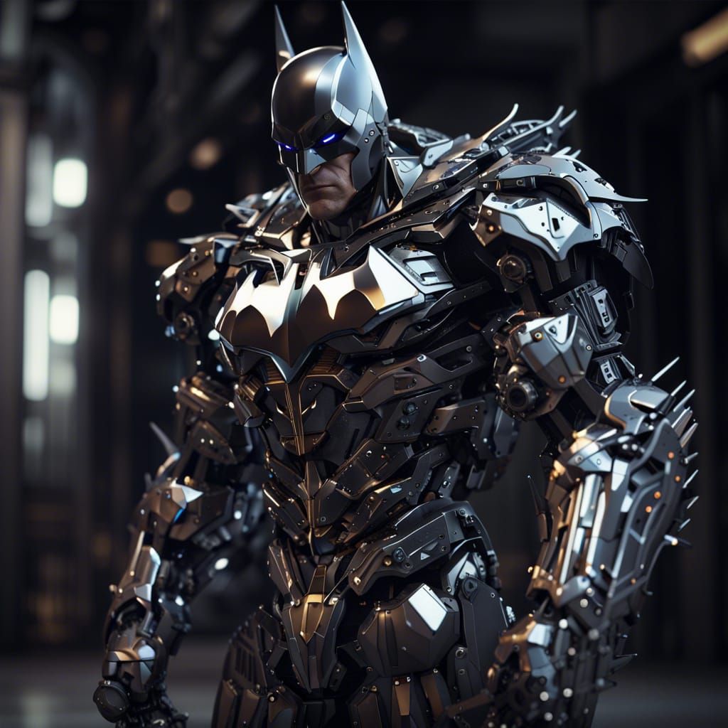 Metal Batman with Intricate Mech Details in Sci-Fi Style