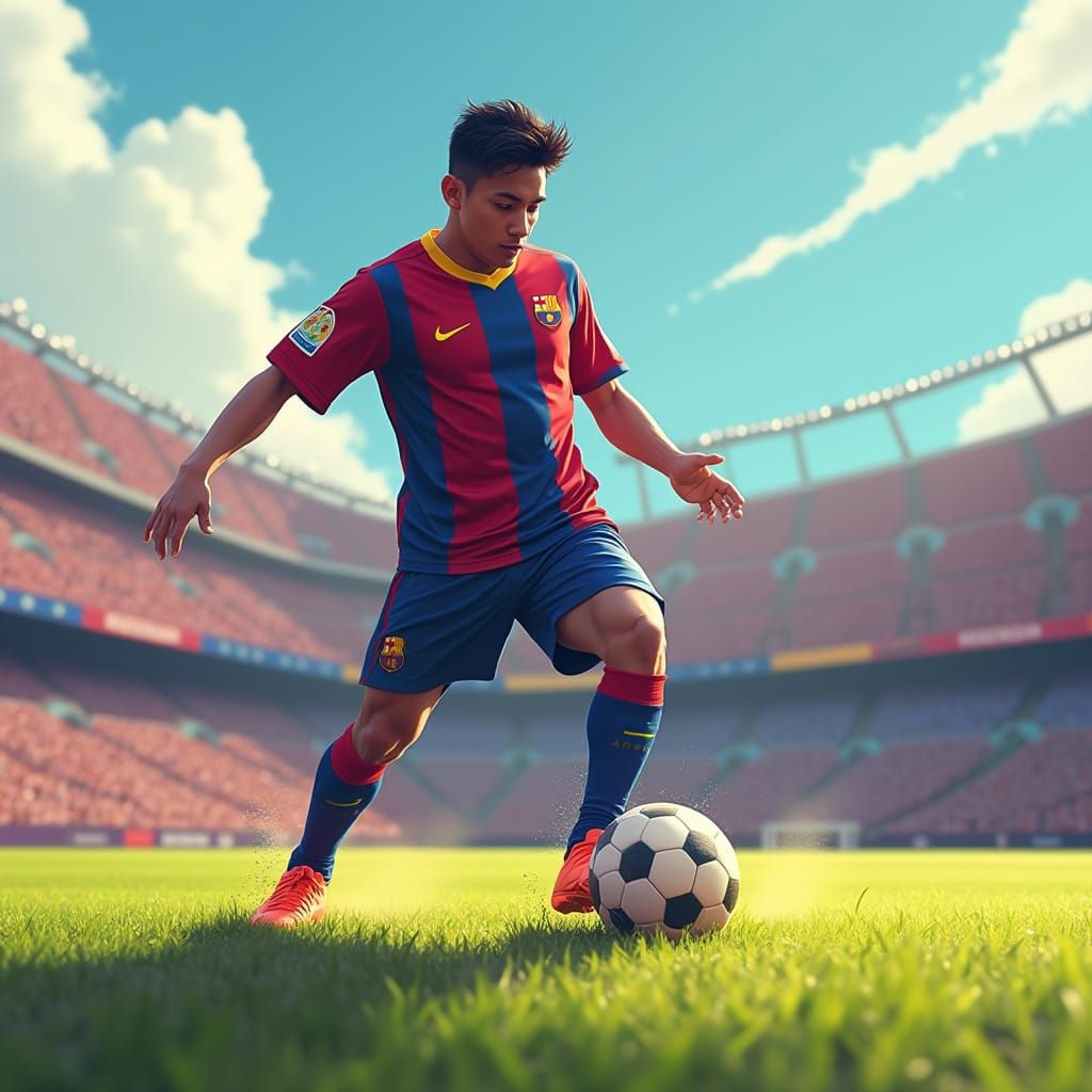 Lamine Yamal Kicking Soccer Ball at Camp Nou