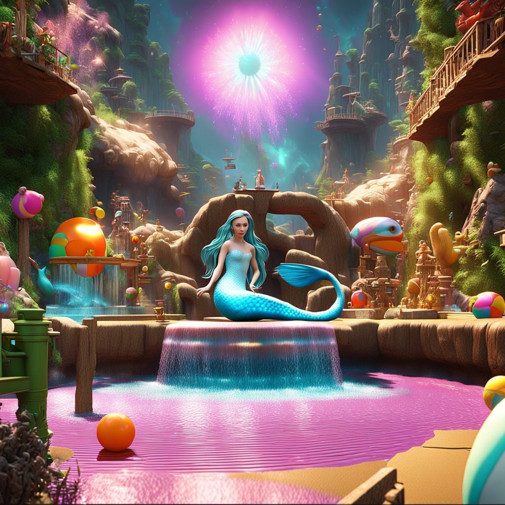 Mermaid on a Retro-Style Dunk Tank in Vibrant Beach Setting