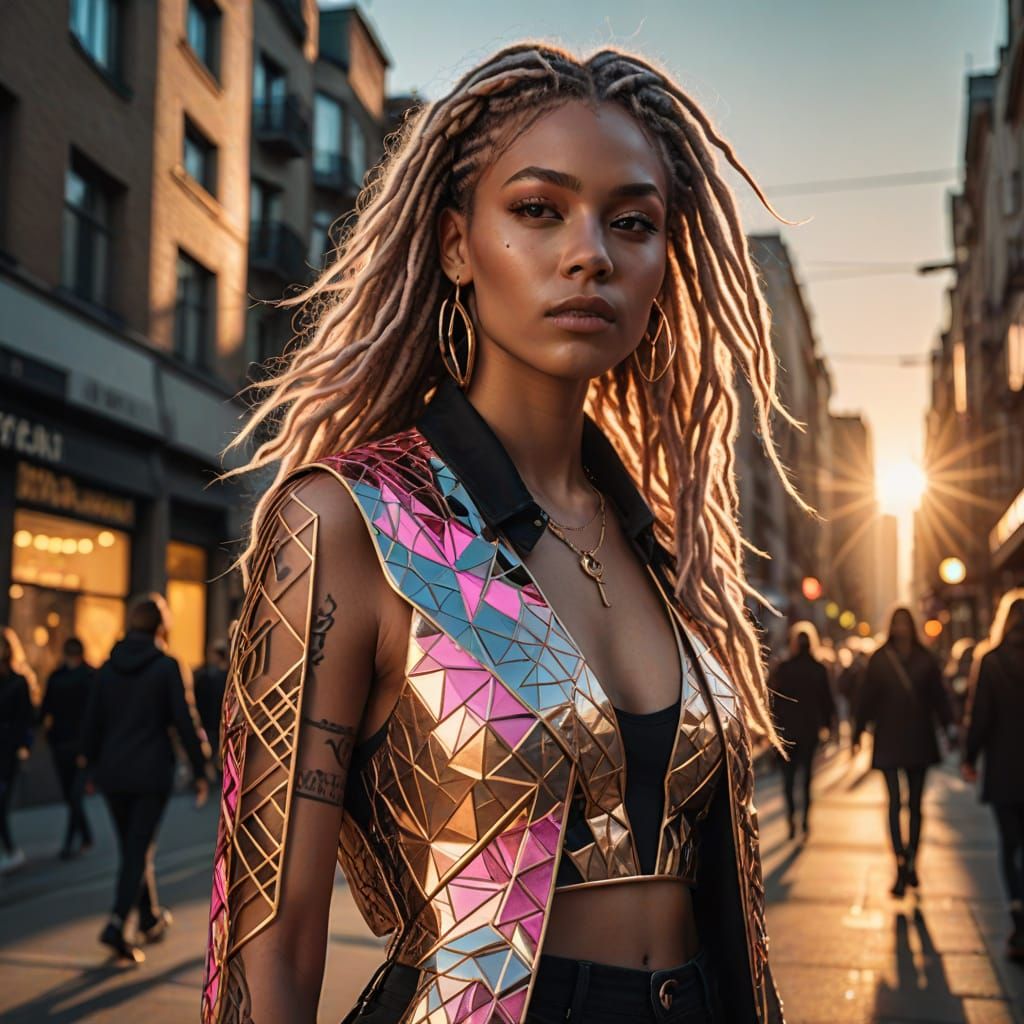 Street Fashion Model with Neon Tattoos