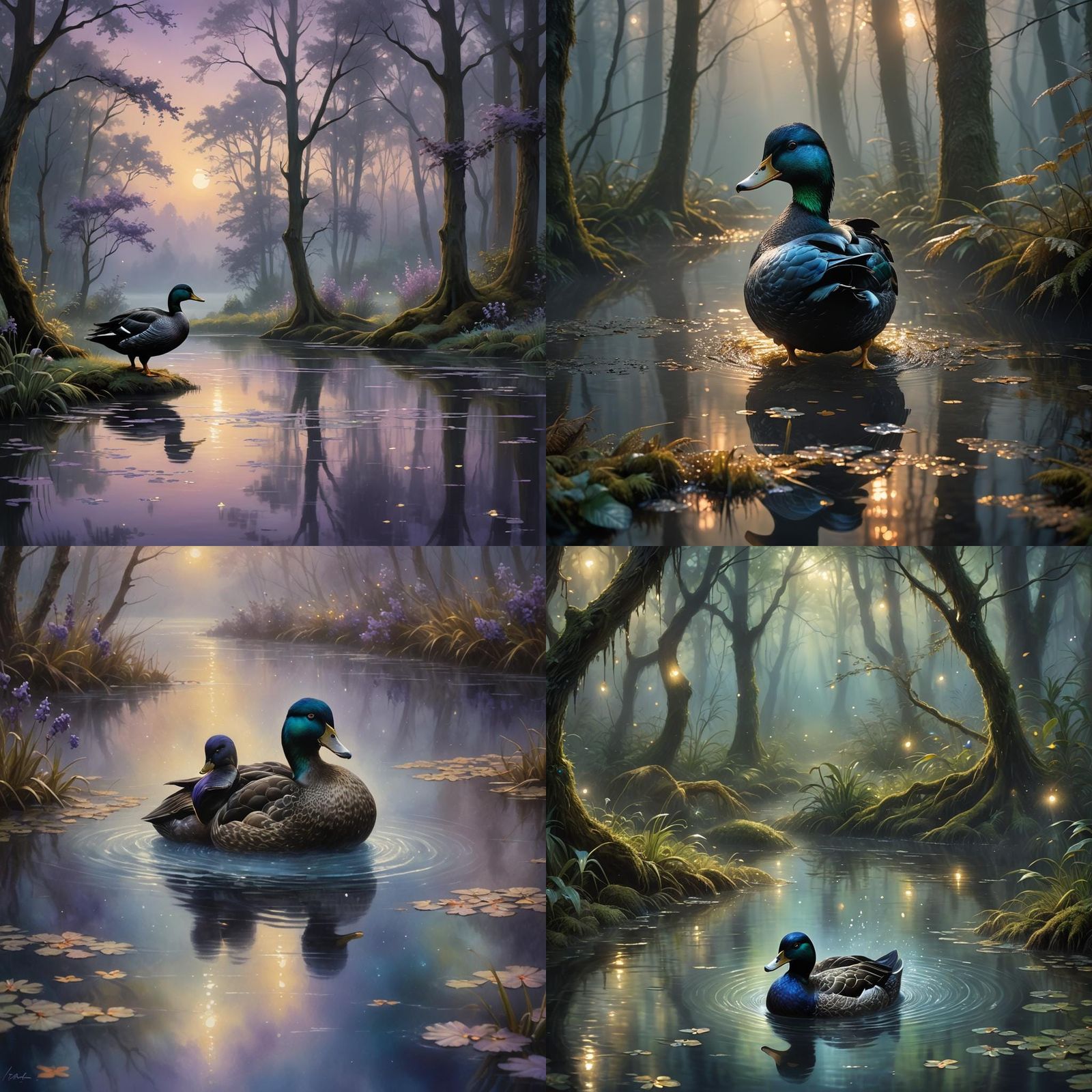 Ethereal Black Duck in a Fantasy Landscape