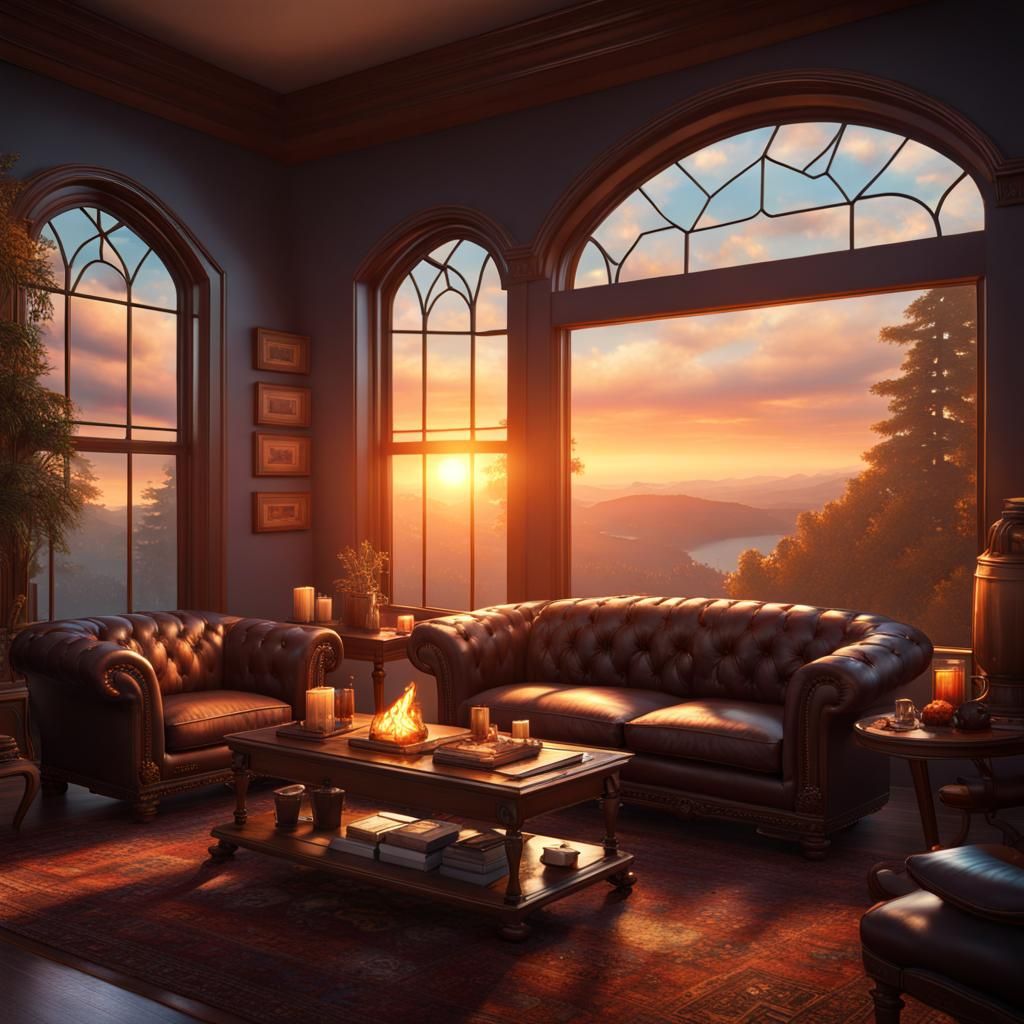 Sunset Forest Valley View from Cozy Living Room
