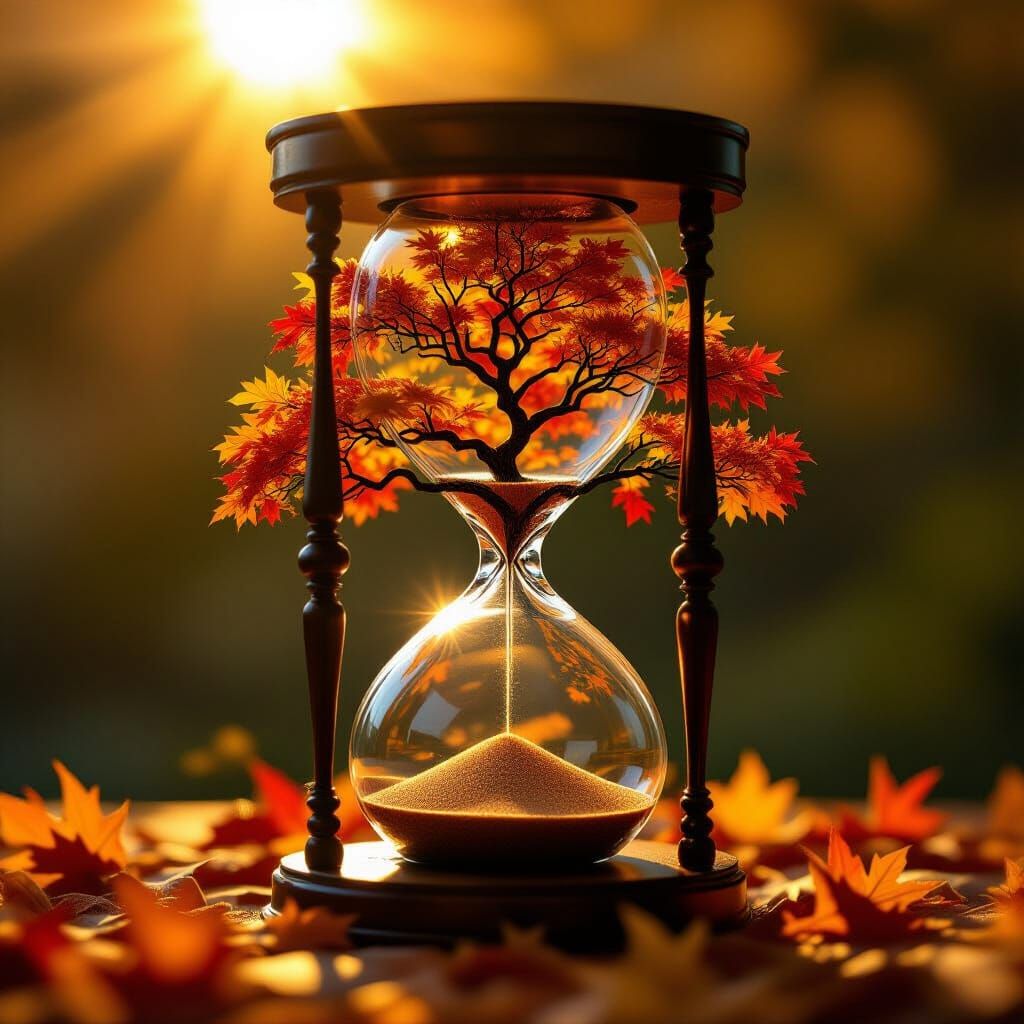 Autumn Tree in Antique Hourglass Surrealist Art
