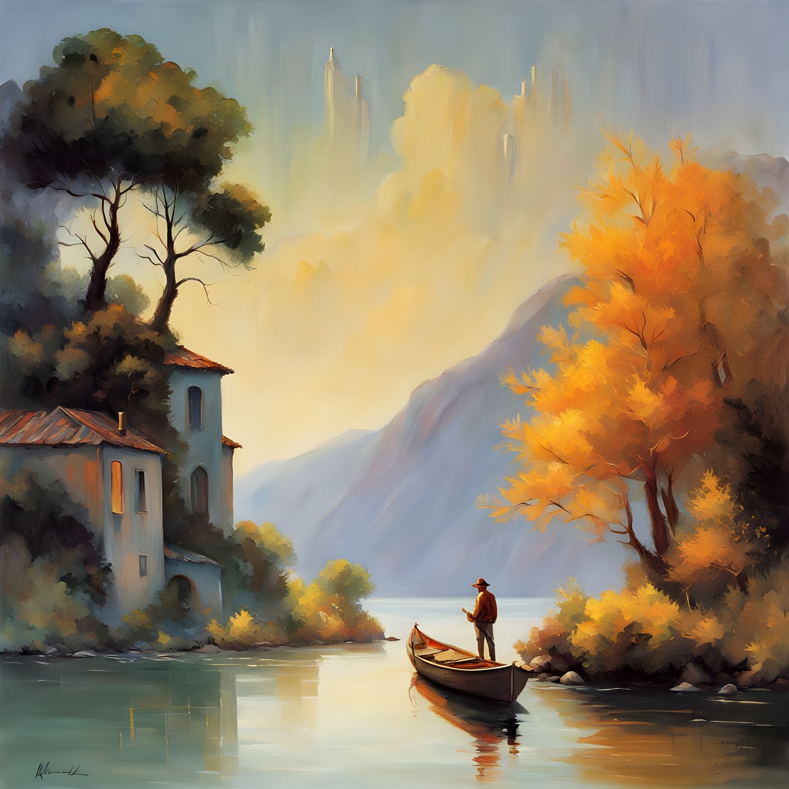 Soothing Tonalist Mediterranean Landscape Oil Painting