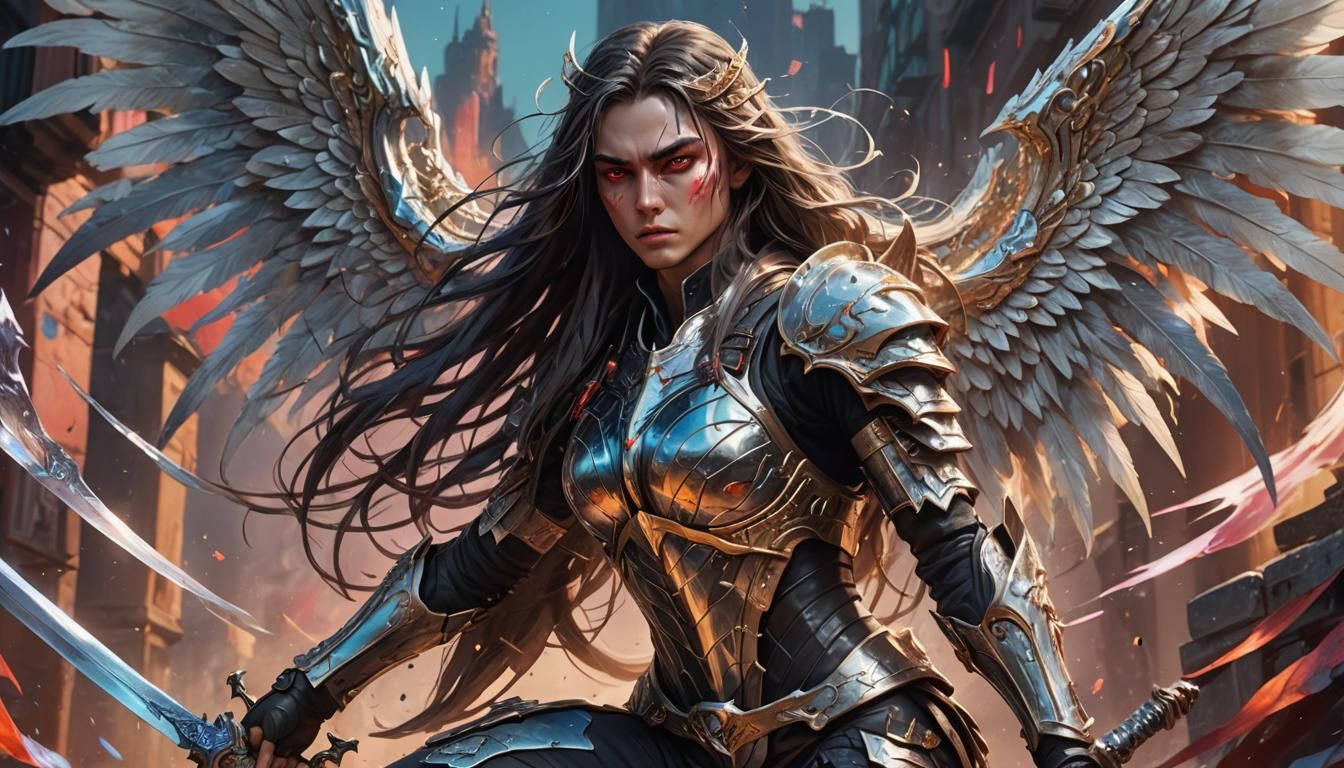 Angel with Crystal Wings and Ninja Sword