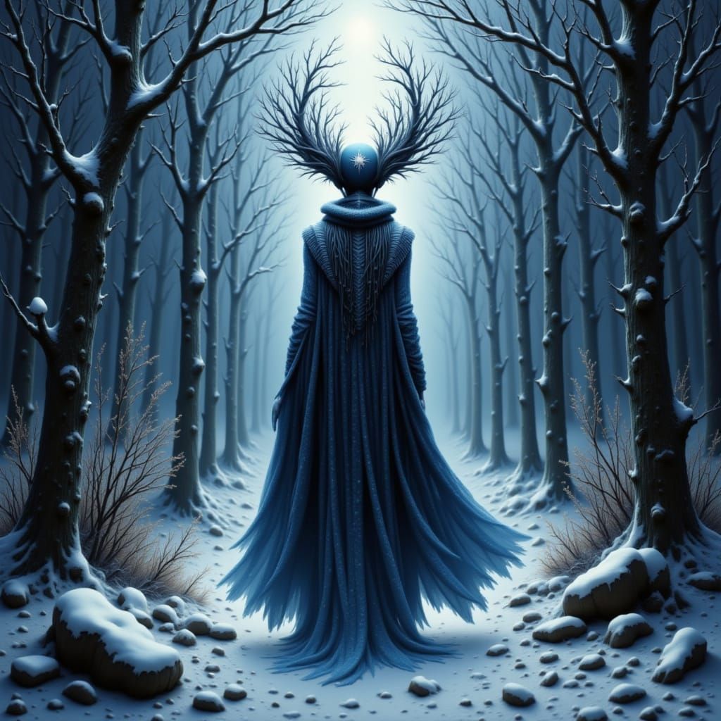 Alien Girl in Snowy Winter Forest