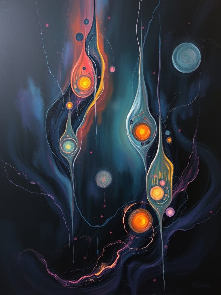 Futuristic Glowing Forms in Abstract Oil Painting