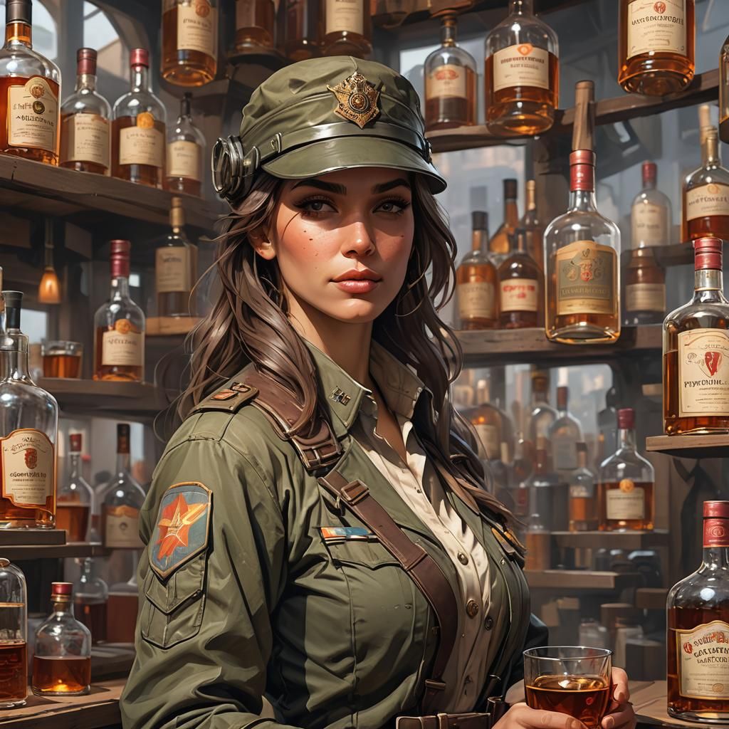Hyperrealistic Portrait of Soldier Delivering Bourbon