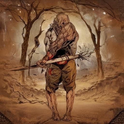 Jason Voorhees in a Dark Forest, Atmospheric Horror Art