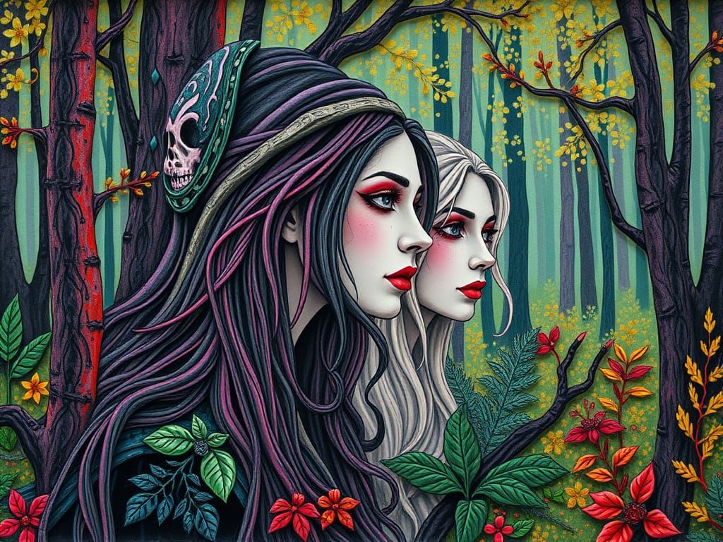 Mysterious Women Unveiled in a Vibrant Plaster Forest