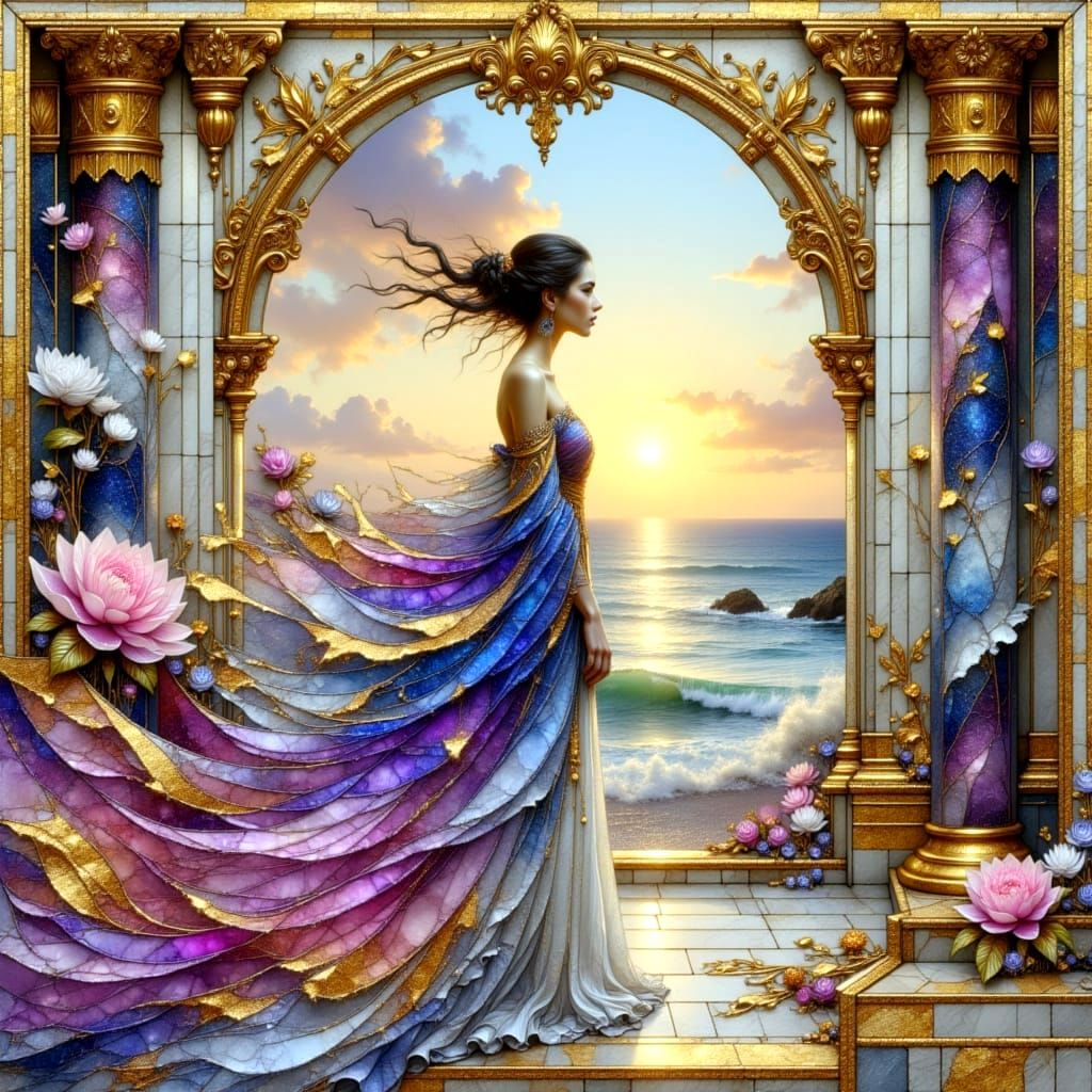 Majestic Woman Stares Down the Storm in Pastel Hues