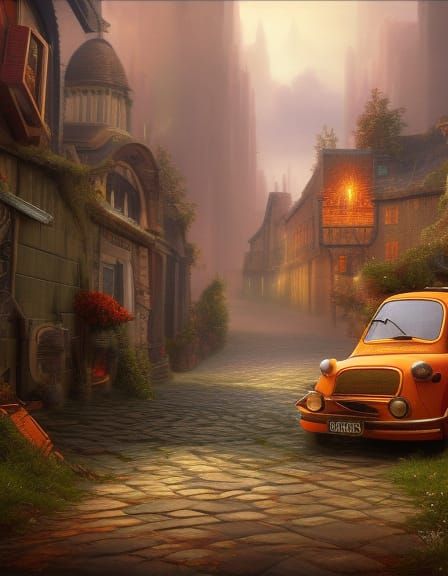 Fiat 500 Car with Christmas Tree, Detailed Matte Painting