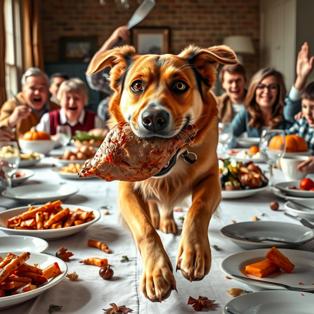 Thanksgiving Chaos: Dog Steals the Turkey