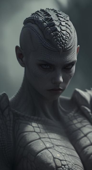 Hyperrealistic Reptile Woman Portrait with Third Eye