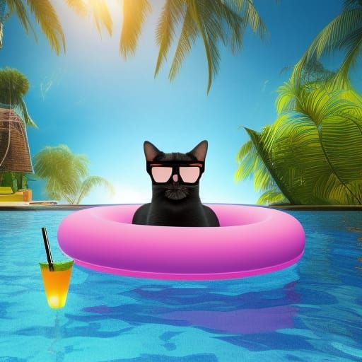 Cat on Float in Pool: Summer Fun