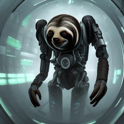 Cybernetic Sloth in Cyberpunk Sci-Fi Style