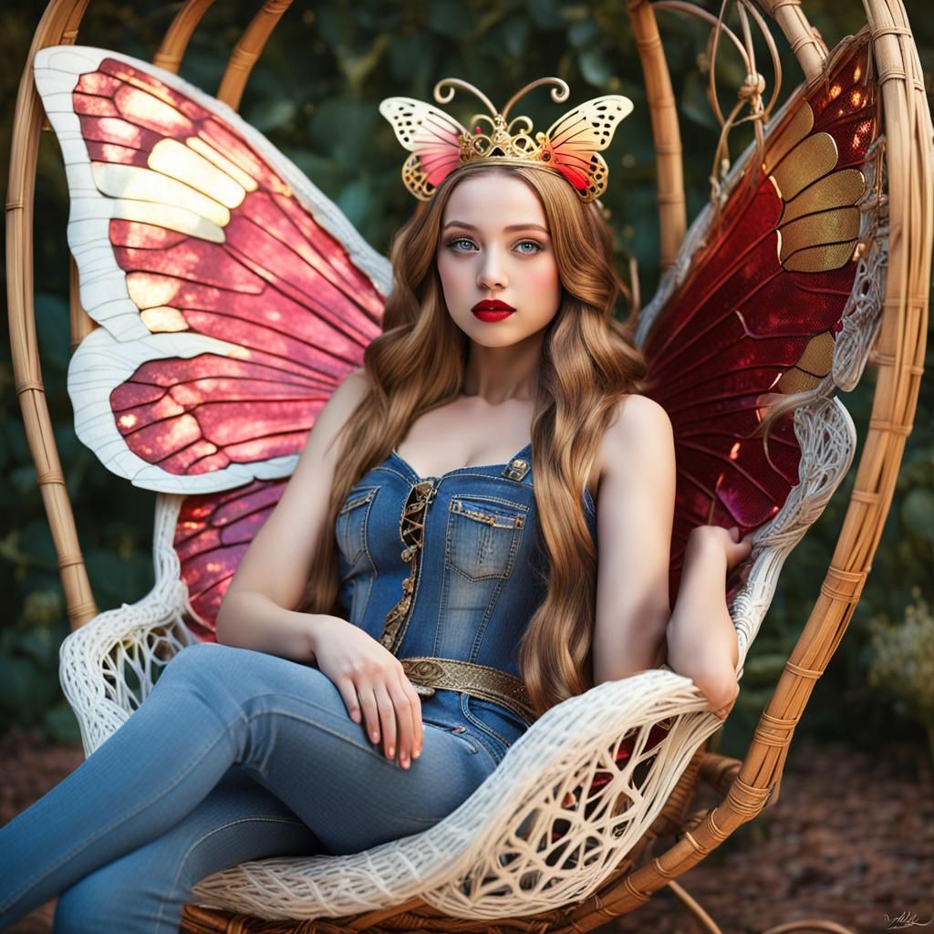 Woman with Butterfly Wings Writing Stories: Hyperrealistic A...