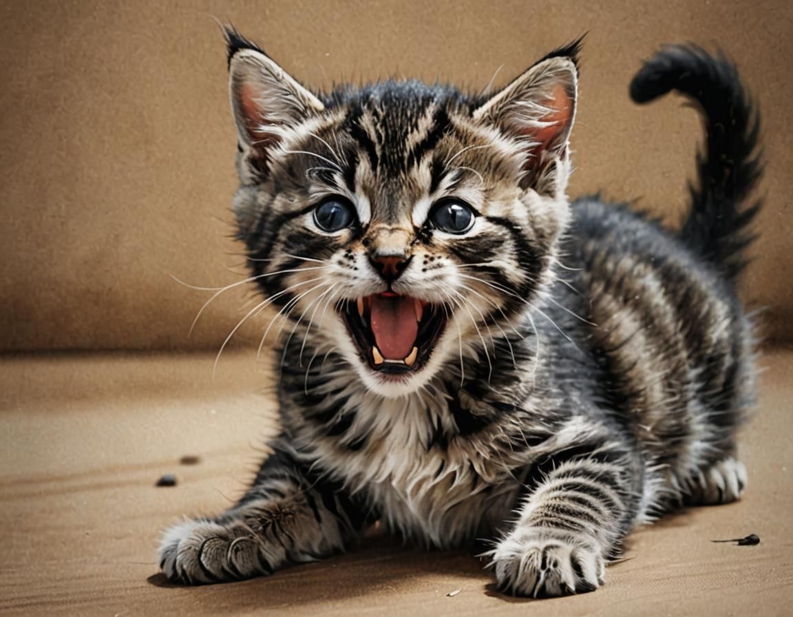 Yawning Kitten in Modern European Style