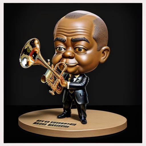 Louis Armstrong Bobblehead Caricature in Airbrush Style