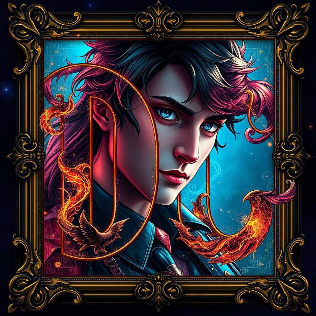 Fantastical Portrait with 'DC' Letters in Deep Color