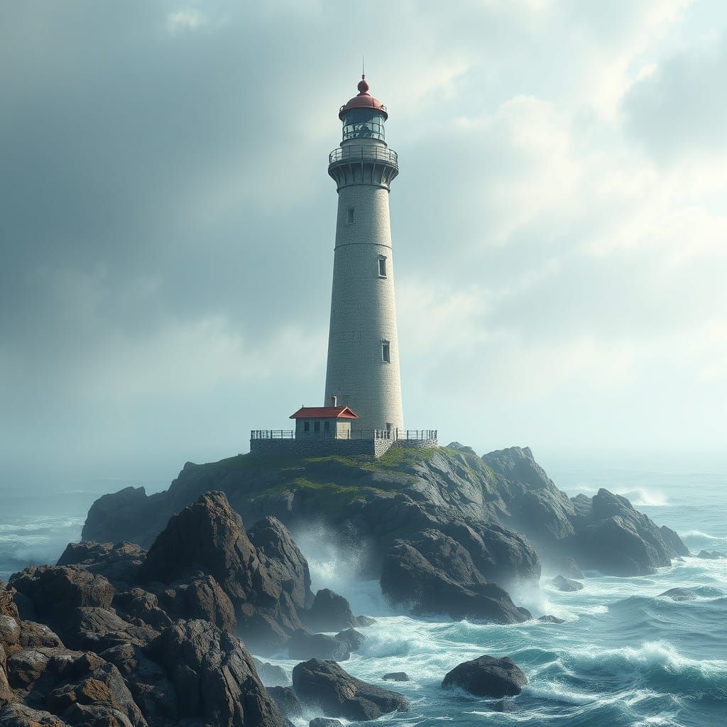 Anime Lighthouse on Rocky Coastline in 8K