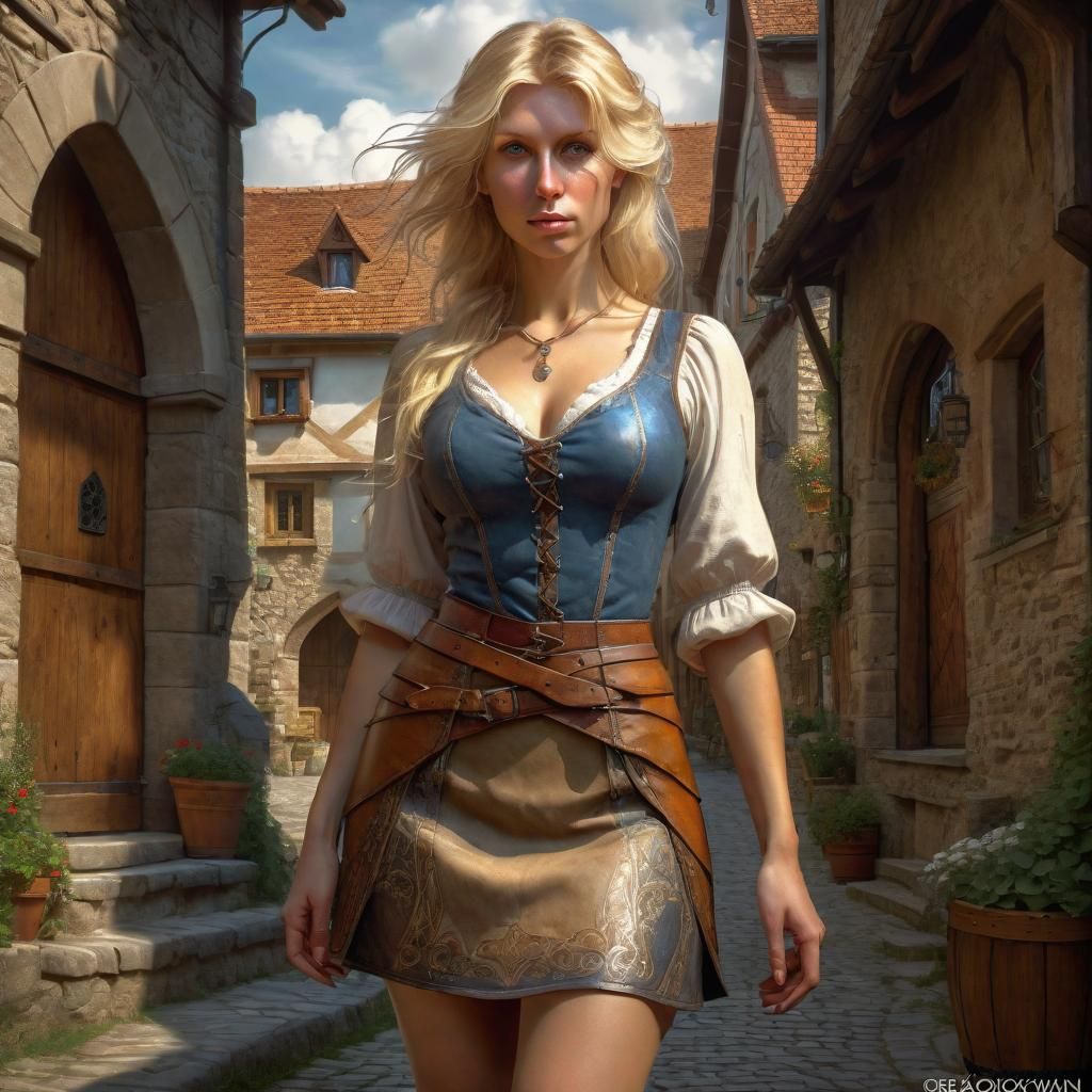 Fantasy Woman Portrait in Medieval Village