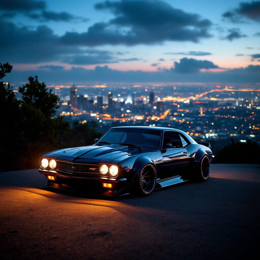 Retro Tuned Car Parked Overlooking Los Angeles