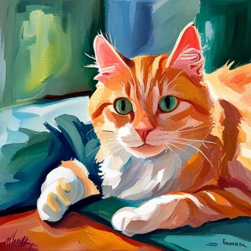 Cats' Happiness: A Gouache Style Impressionist Painting