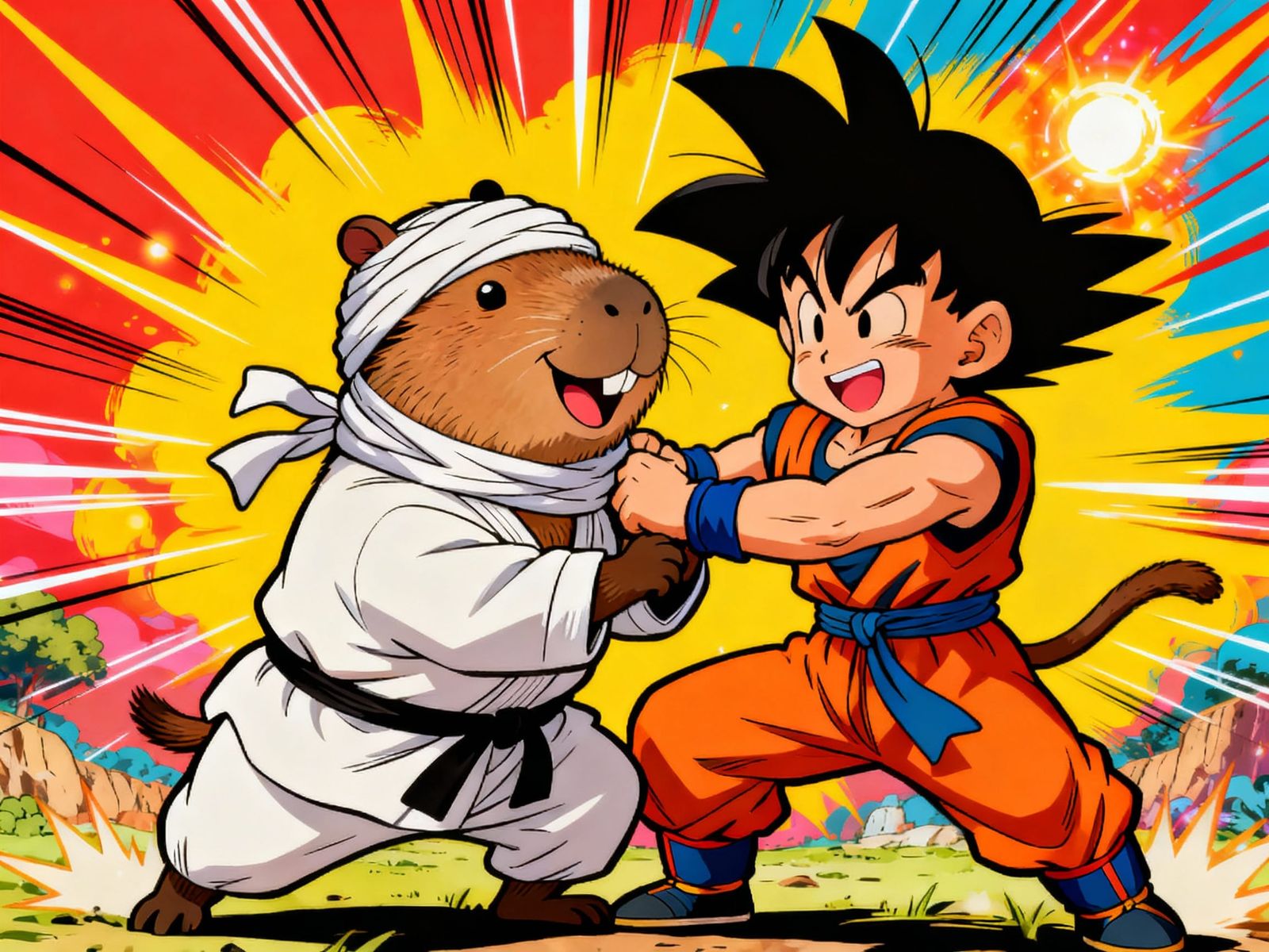 Capybara vs. Goku Playful Anime Fight Scene