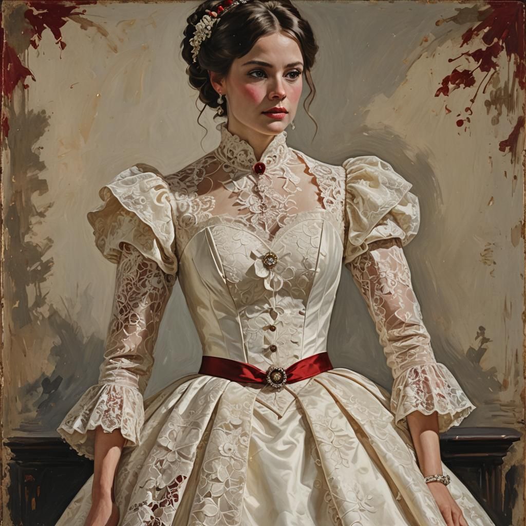 Cream Lace Wedding Dress in Oil Painting Style