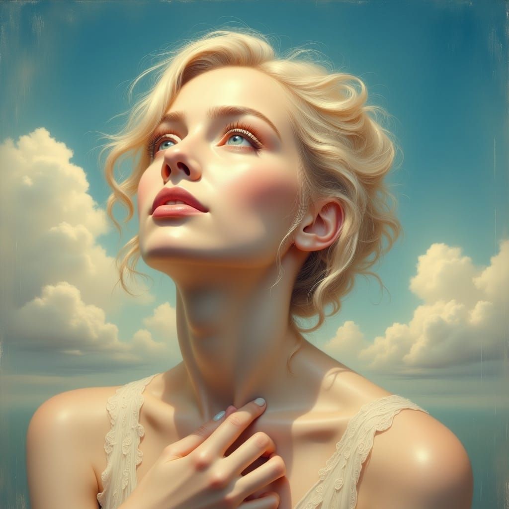 Dreamy Portrait Gazing at Sky as Impressionist Painting